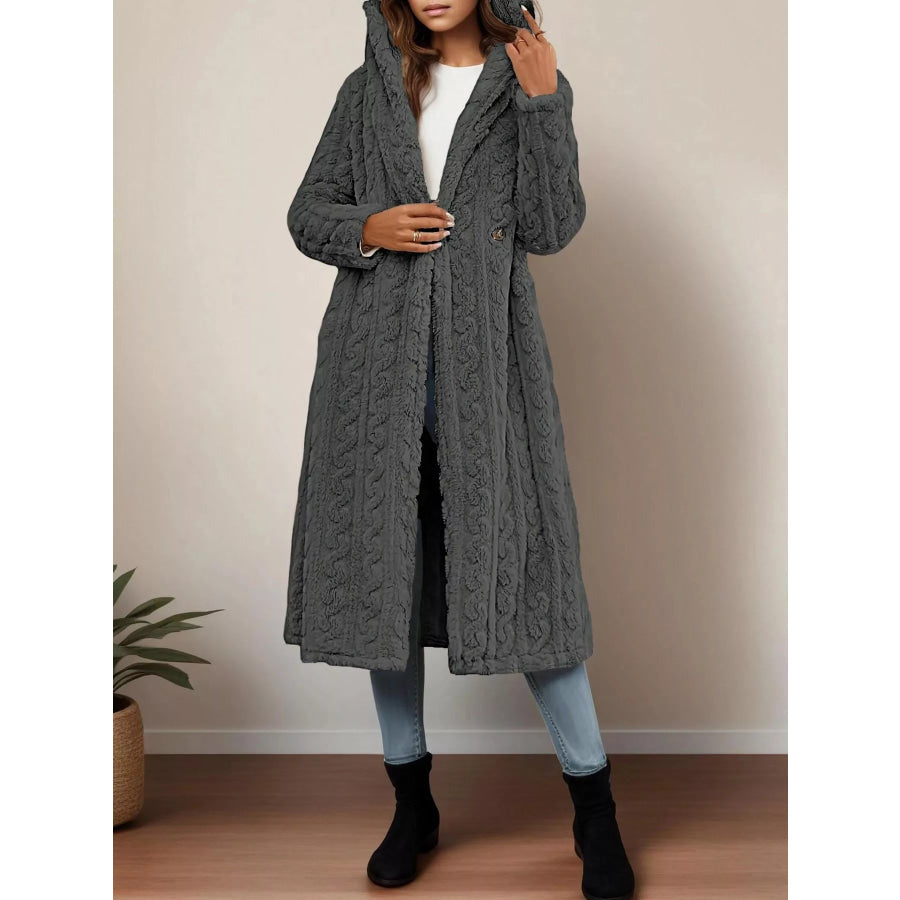Cozy Hooded Button Up Longline Outerwear Apparel and Accessories