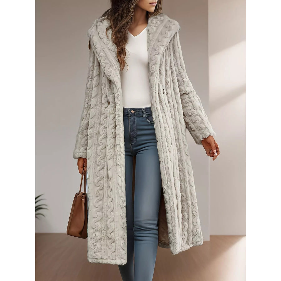 Cozy Hooded Button Up Longline Outerwear Apparel and Accessories
