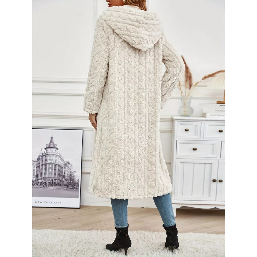 Cozy Hooded Button Up Longline Outerwear Apparel and Accessories