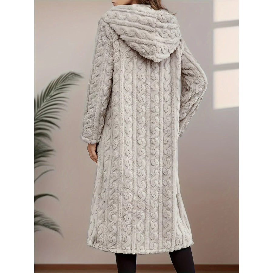 Cozy Hooded Button Up Longline Outerwear Apparel and Accessories