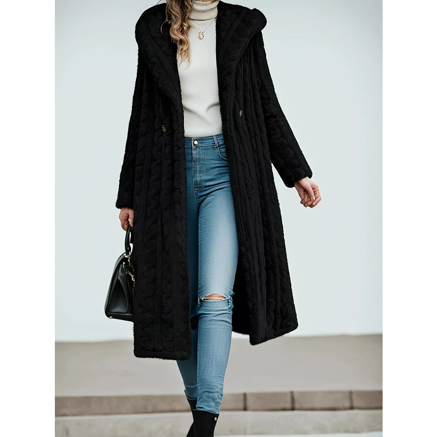 Cozy Hooded Button Up Longline Outerwear Black / S Apparel and Accessories