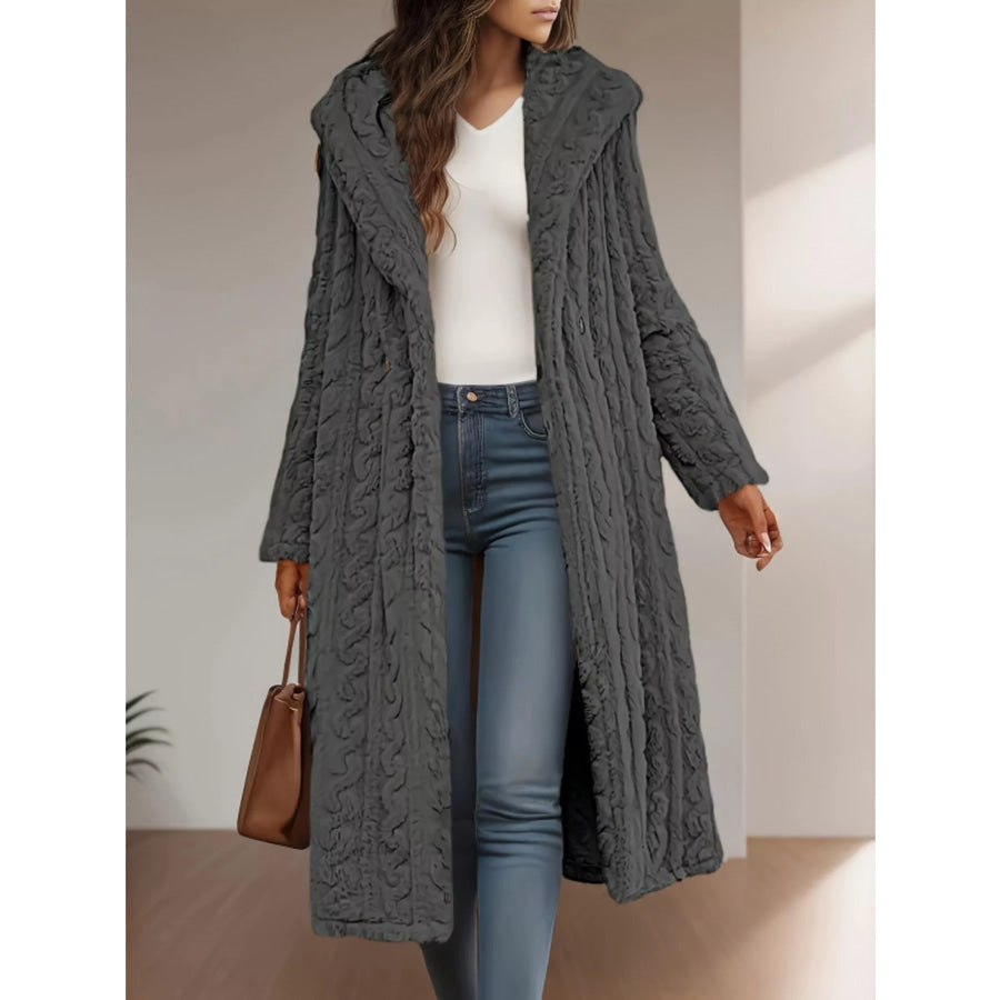Cozy Hooded Button Up Longline Outerwear Gray / S Apparel and Accessories