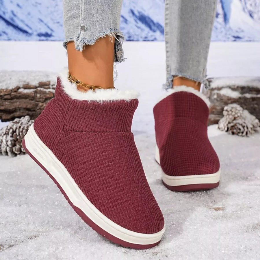 Cozy Knit Ankle Boots with Plush Lining Burgundy / 36 Apparel and Accessories