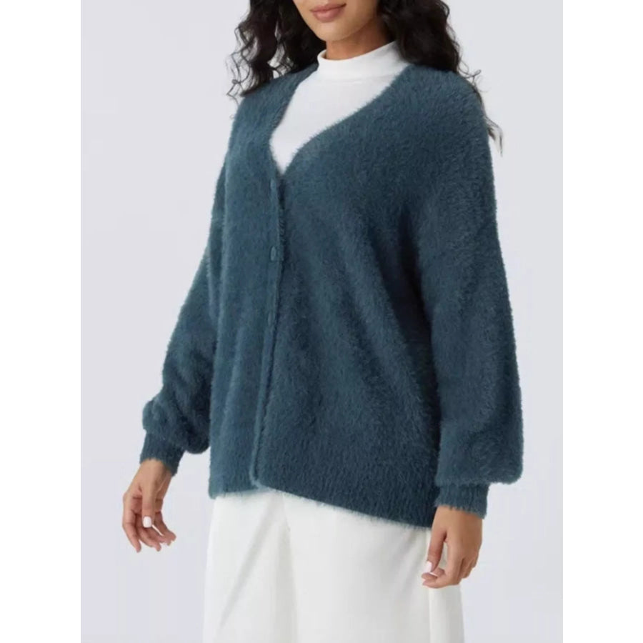 Cozy Knit Button-Down Cardigan Sea blue / S Apparel and Accessories