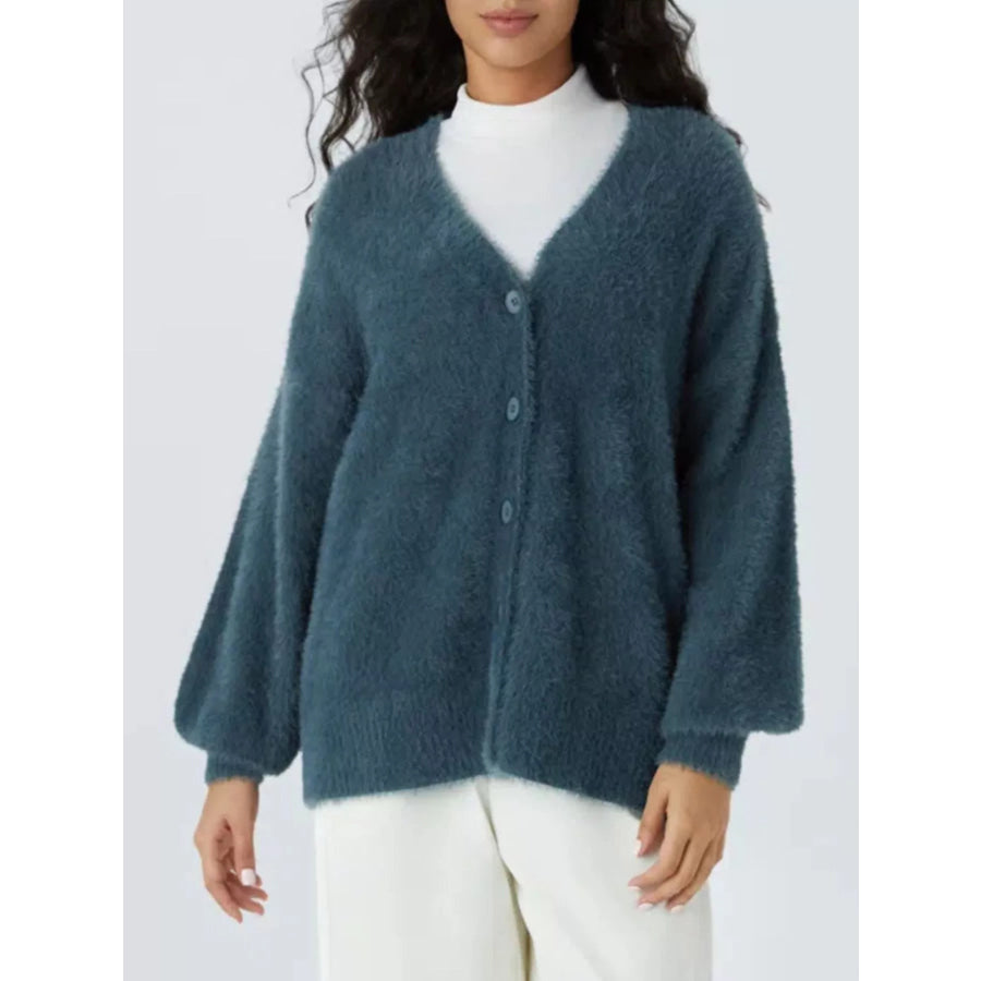 Cozy Knit Button-Down Cardigan Sea blue / S Apparel and Accessories