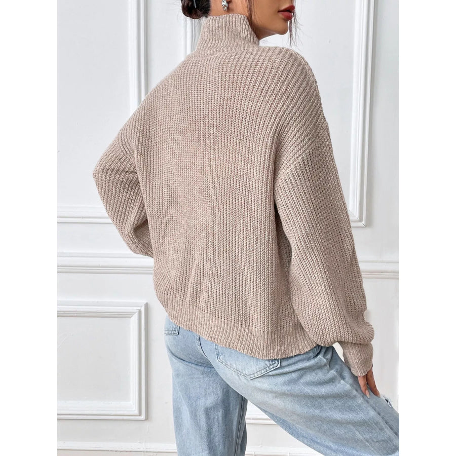 Cozy Knit Turtleneck Dropped Shoulder Sweater Apparel and Accessories