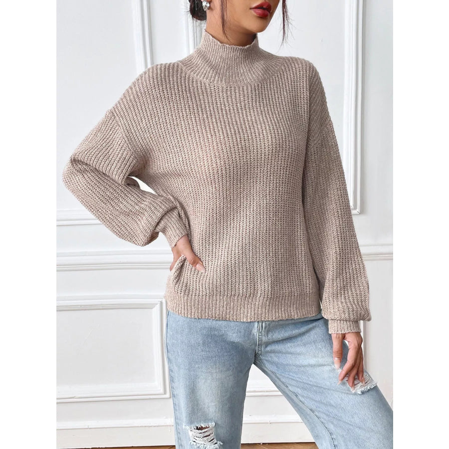 Cozy Knit Turtleneck Dropped Shoulder Sweater Apparel and Accessories