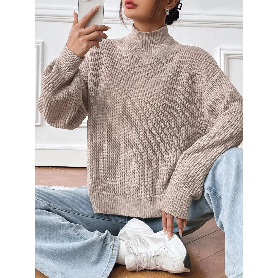 Cozy Knit Turtleneck Dropped Shoulder Sweater Apparel and Accessories