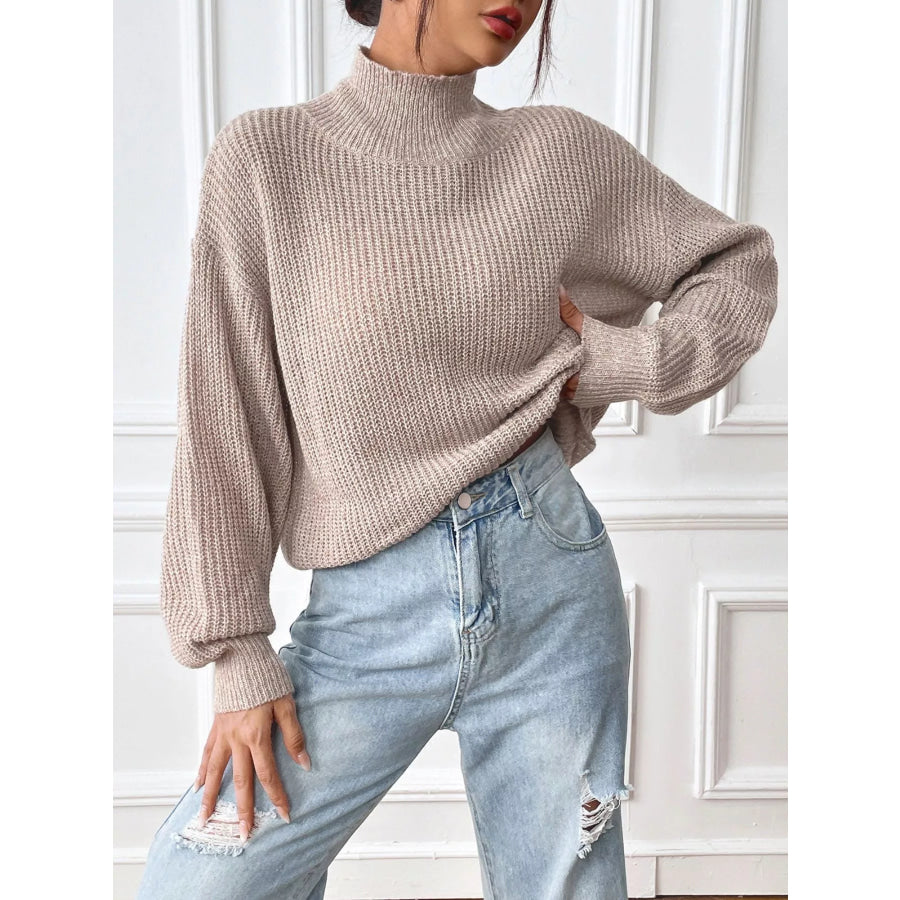 Cozy Knit Turtleneck Dropped Shoulder Sweater Apparel and Accessories