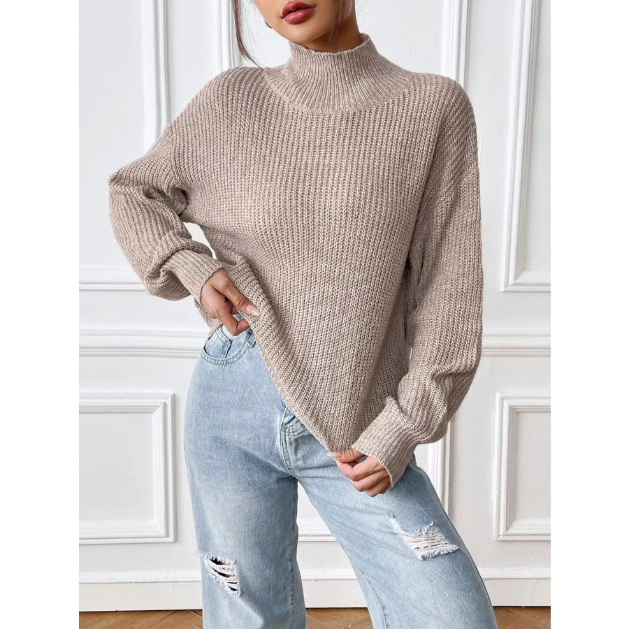 Cozy Knit Turtleneck Dropped Shoulder Sweater Mocha / S Apparel and Accessories