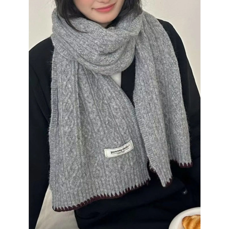 Cozy Knitted Cable-Knit Scarf with Contrast Trim Light Gray / ONESIZE Apparel and Accessories