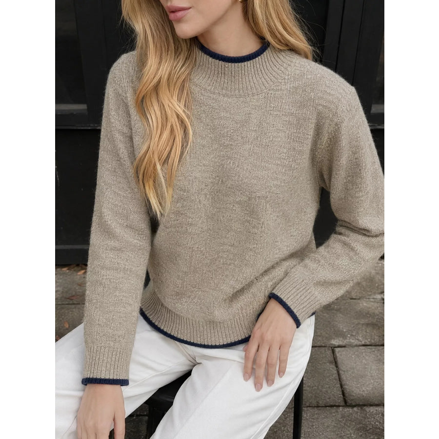 Cozy Mock Neck Sweater with Contrast Trim Apparel and Accessories