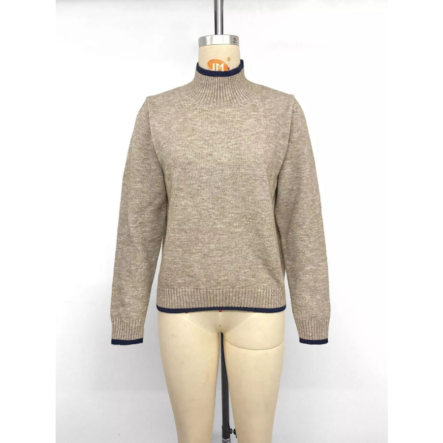 Cozy Mock Neck Sweater with Contrast Trim Apparel and Accessories