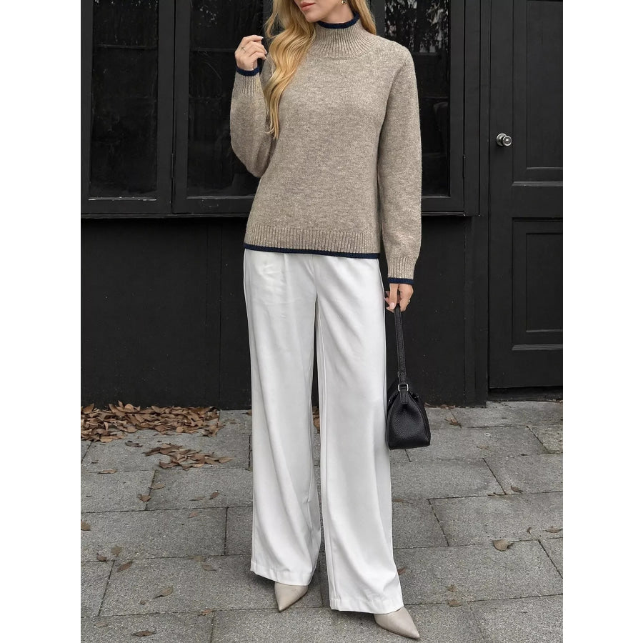 Cozy Mock Neck Sweater with Contrast Trim Apparel and Accessories