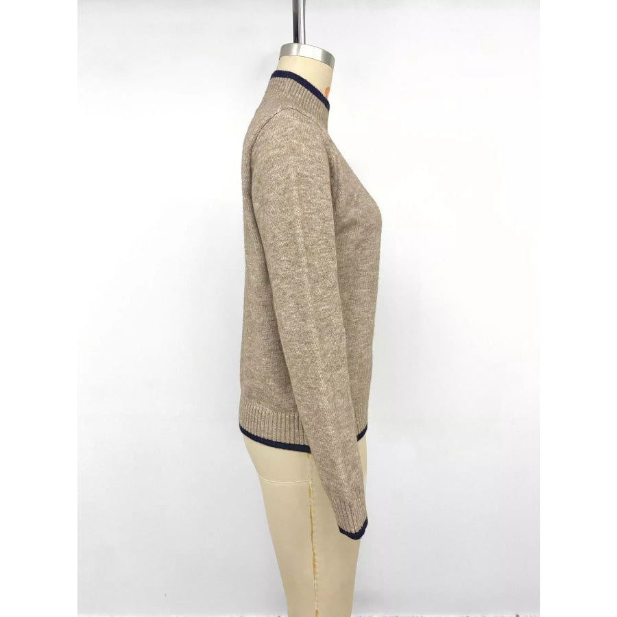 Cozy Mock Neck Sweater with Contrast Trim Apparel and Accessories