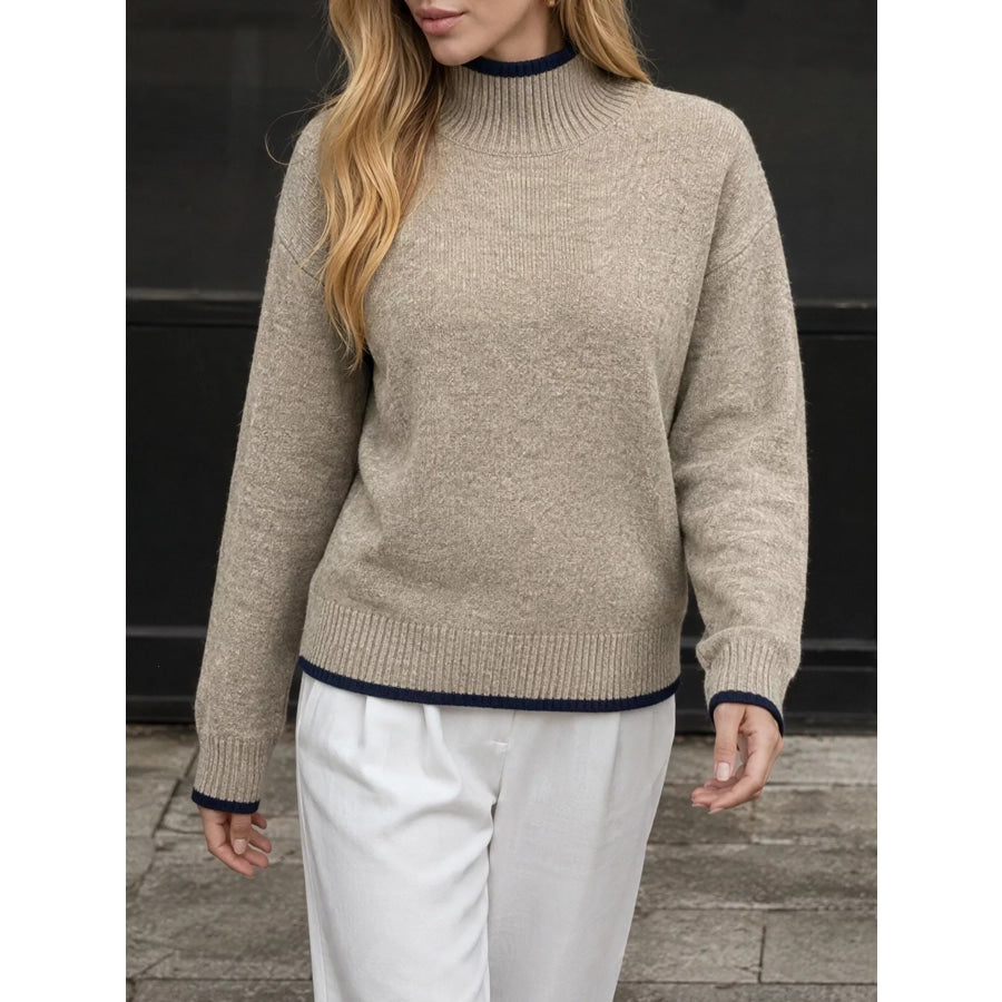 Cozy Mock Neck Sweater with Contrast Trim Apparel and Accessories