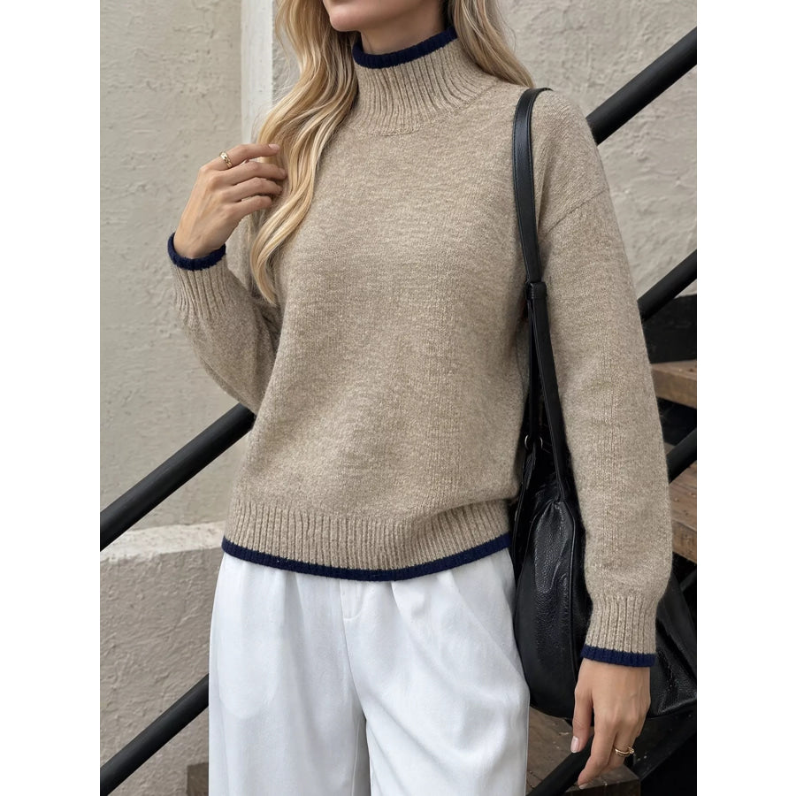 Cozy Mock Neck Sweater with Contrast Trim Apparel and Accessories