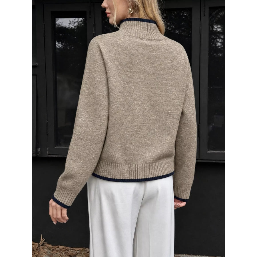 Cozy Mock Neck Sweater with Contrast Trim Apparel and Accessories