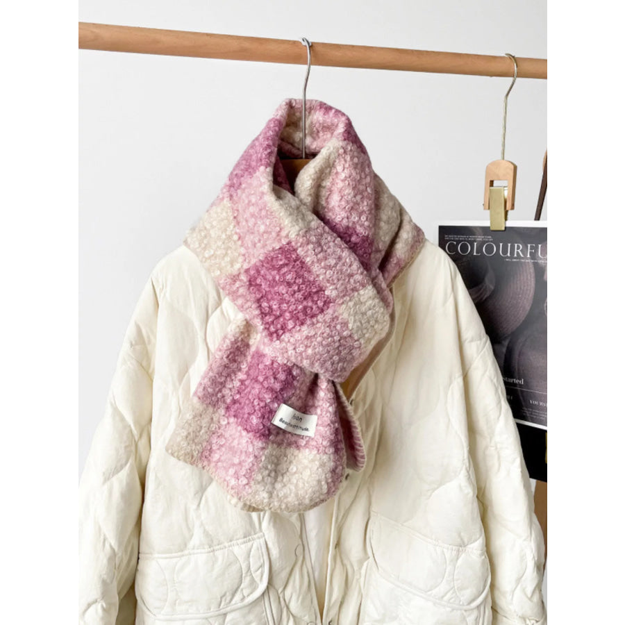Cozy Plaid Knitted Scarf Dusty Pink / ONESIZE Apparel and Accessories