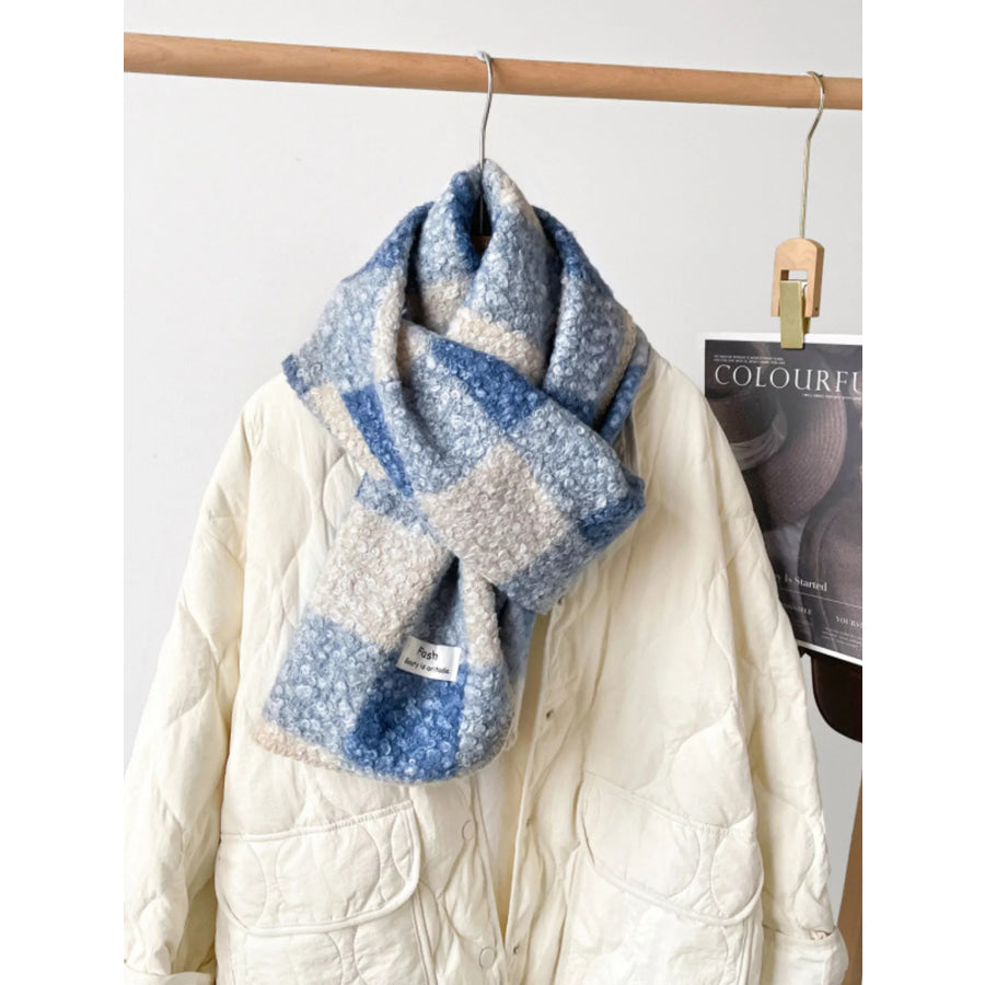 Cozy Plaid Knitted Scarf Light Blue / ONESIZE Apparel and Accessories