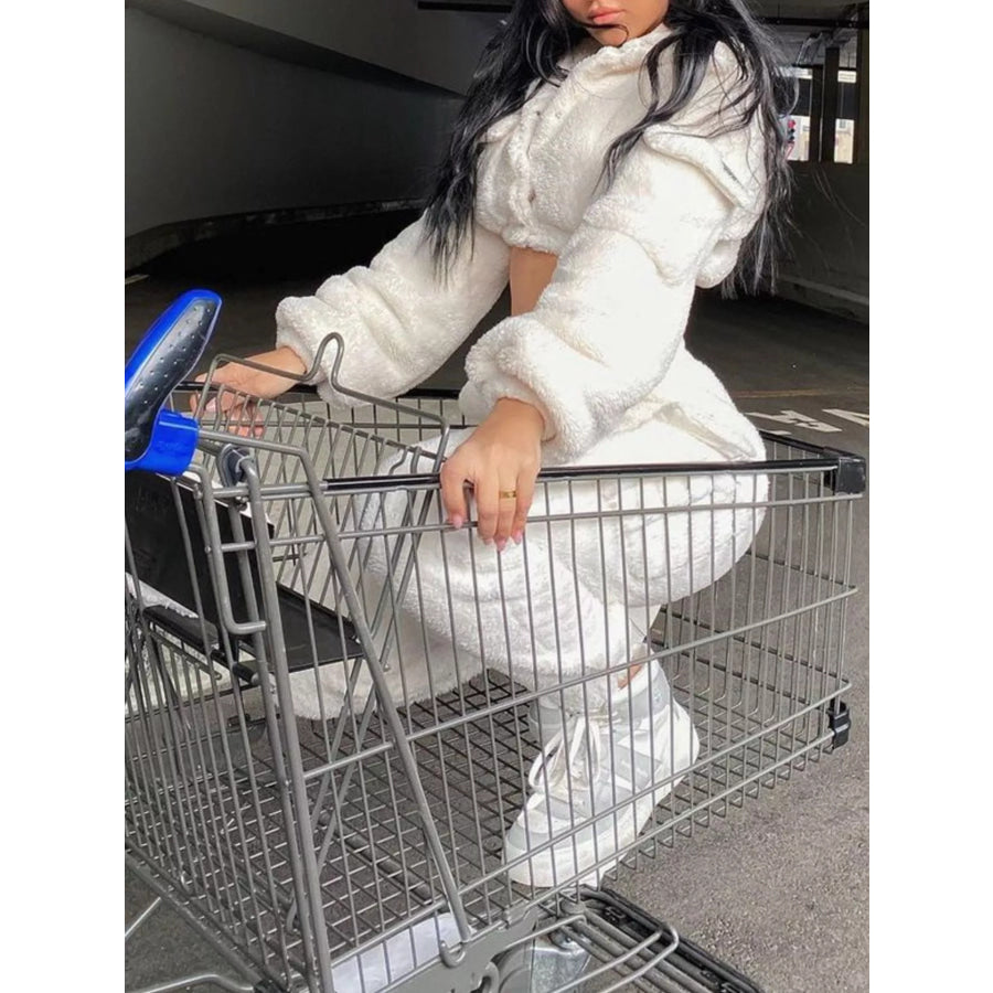Cozy Plush Crop Top and Cargo Pants Set Apparel and Accessories