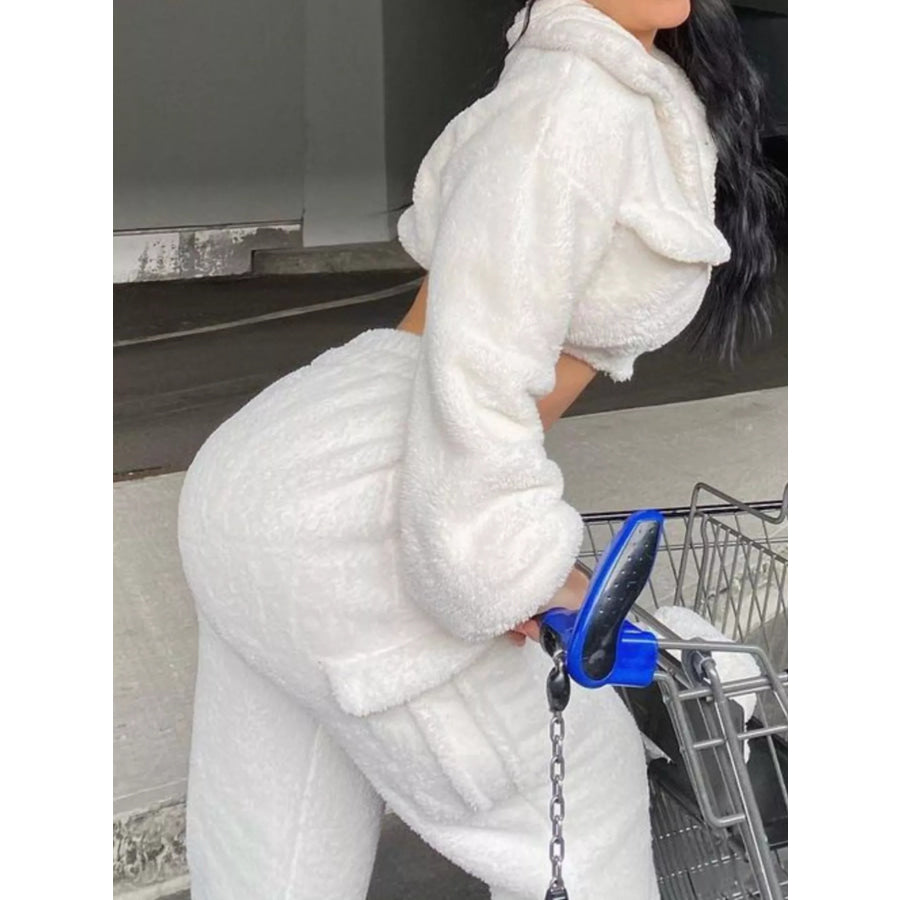Cozy Plush Crop Top and Cargo Pants Set Apparel and Accessories
