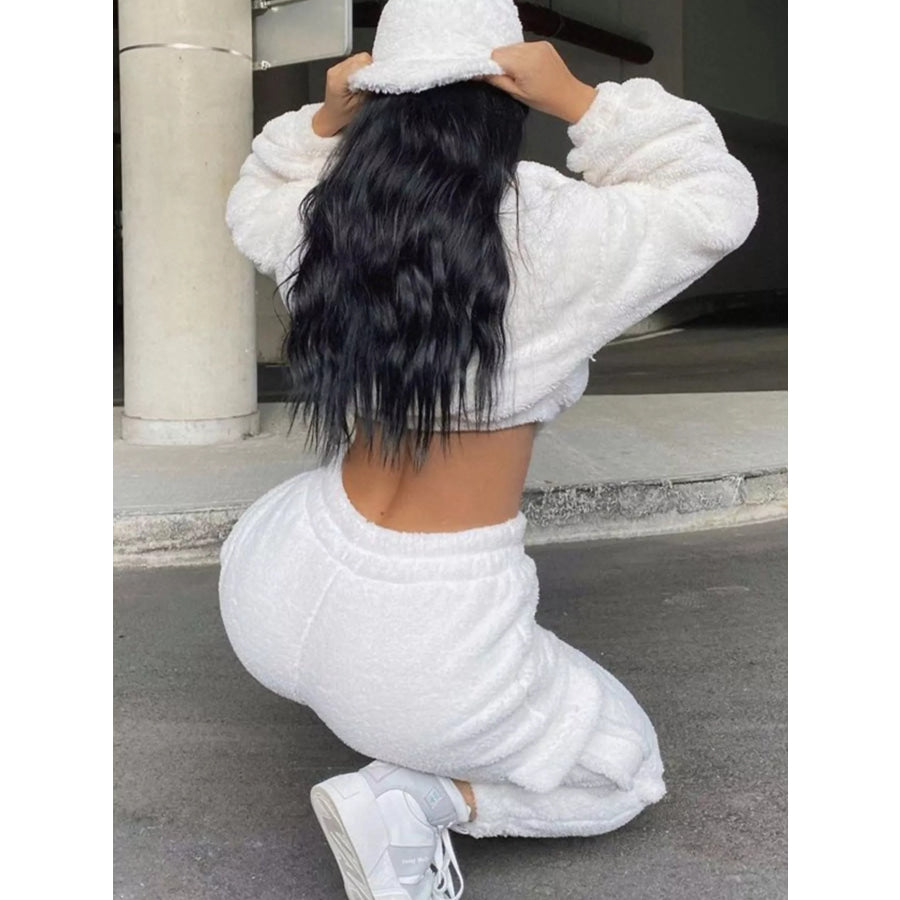 Cozy Plush Crop Top and Cargo Pants Set Apparel and Accessories