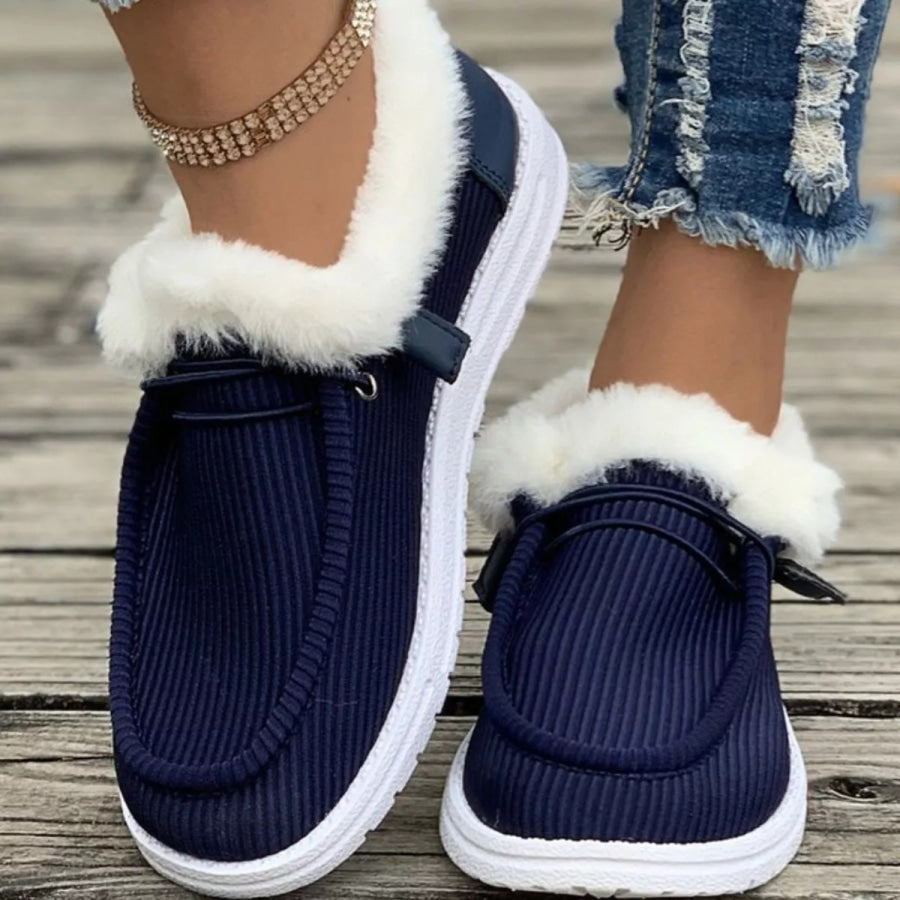Cozy Plush-Lined Flats Slip-Ons Dark Navy / 36 Apparel and Accessories