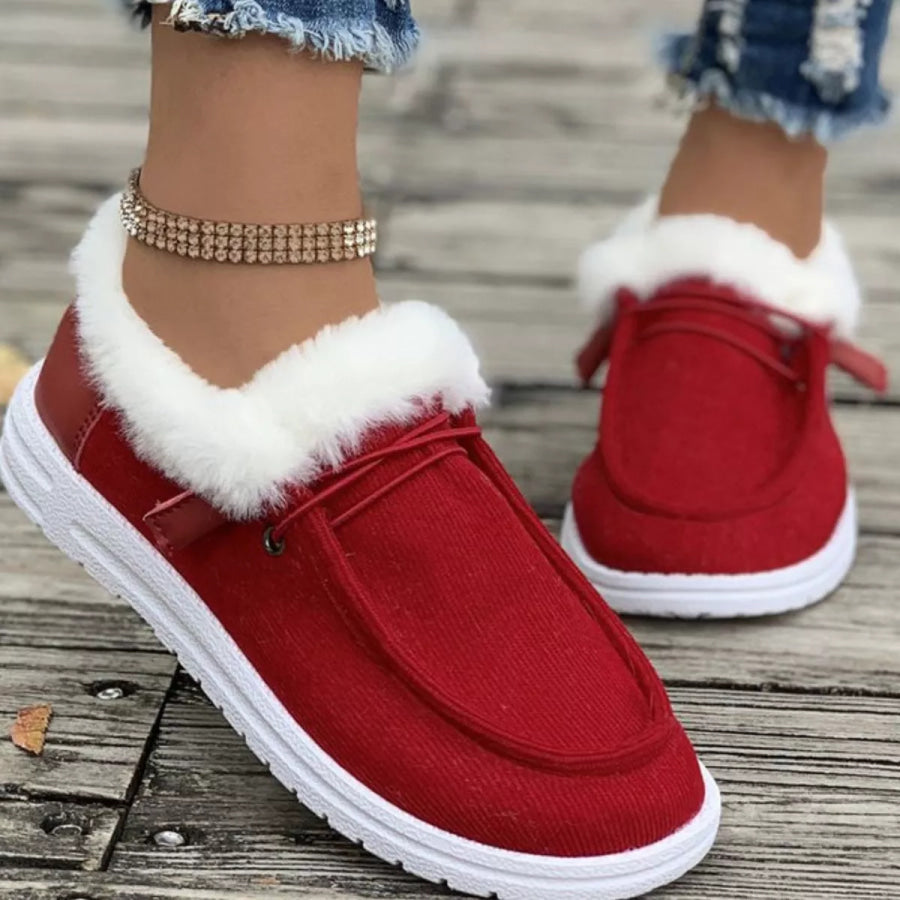 Cozy Plush-Lined Flats Slip-Ons Red / 36 Apparel and Accessories