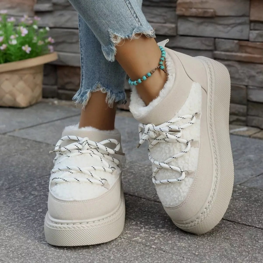 Cozy Plush Lined Lace-Up Platform Winter Boots Apparel and Accessories