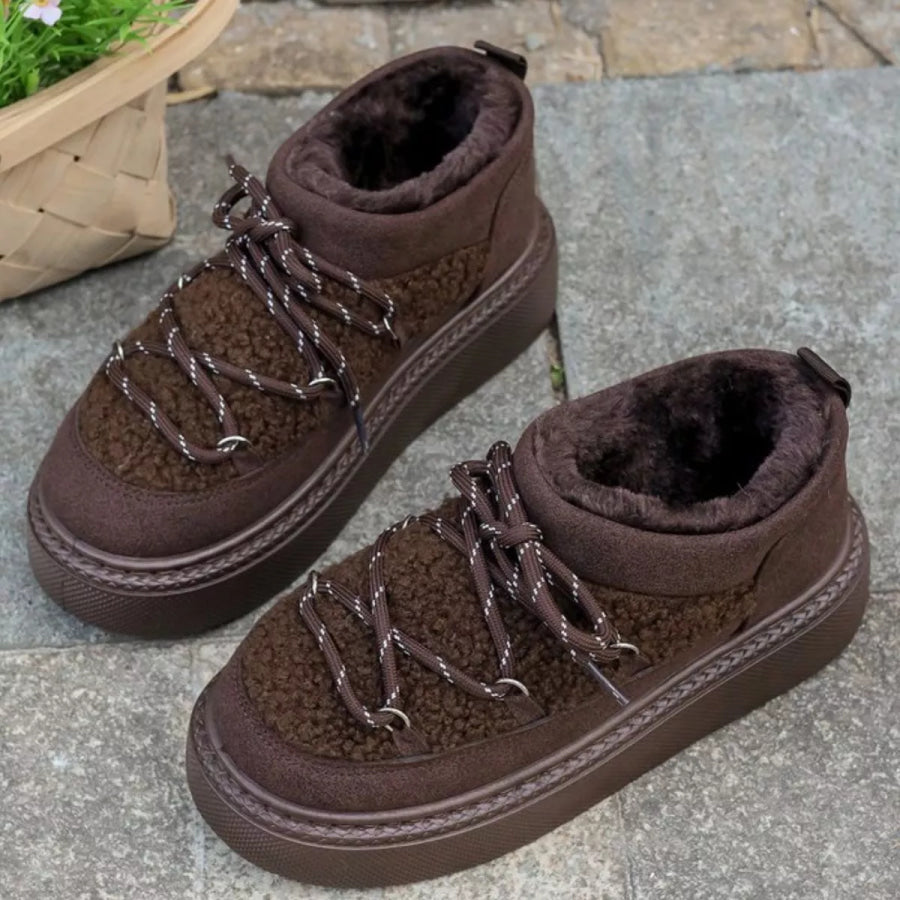 Cozy Plush Lined Lace-Up Platform Winter Boots Apparel and Accessories