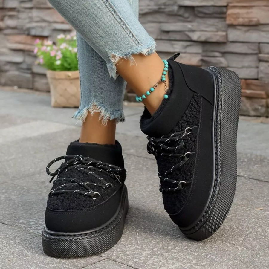 Cozy Plush Lined Lace-Up Platform Winter Boots Apparel and Accessories