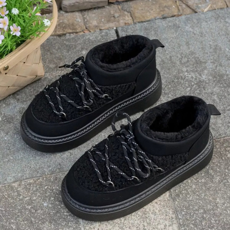 Cozy Plush Lined Lace-Up Platform Winter Boots Apparel and Accessories