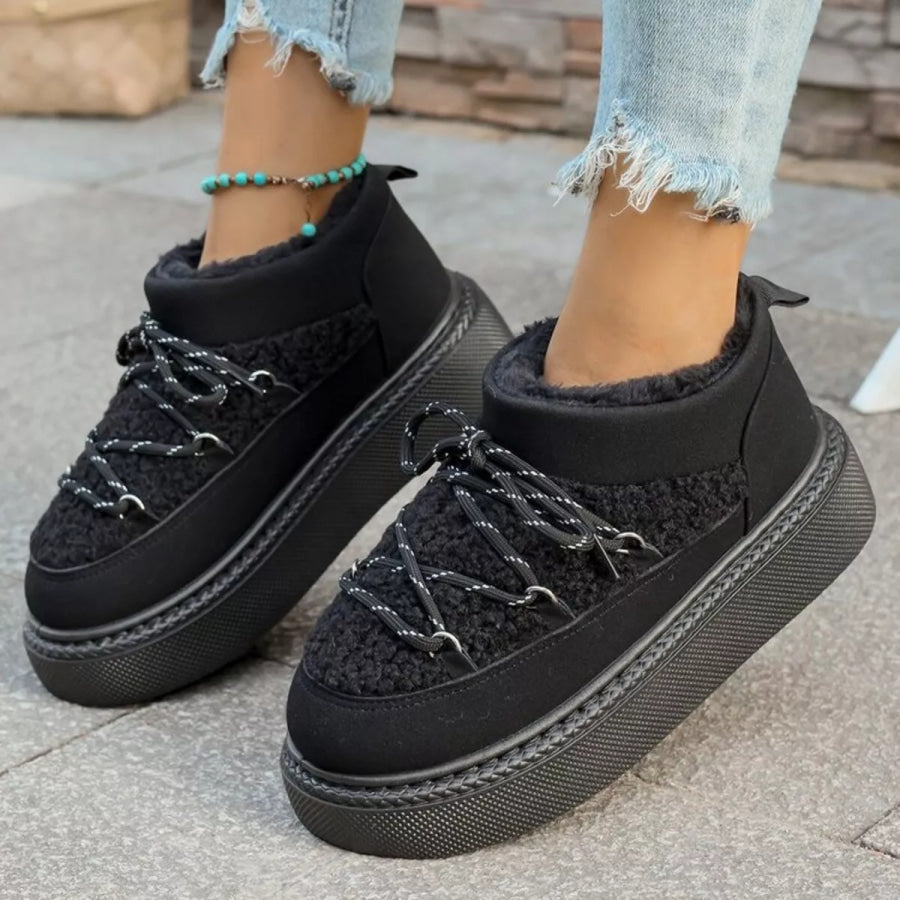 Cozy Plush Lined Lace-Up Platform Winter Boots Black / 36 Apparel and Accessories