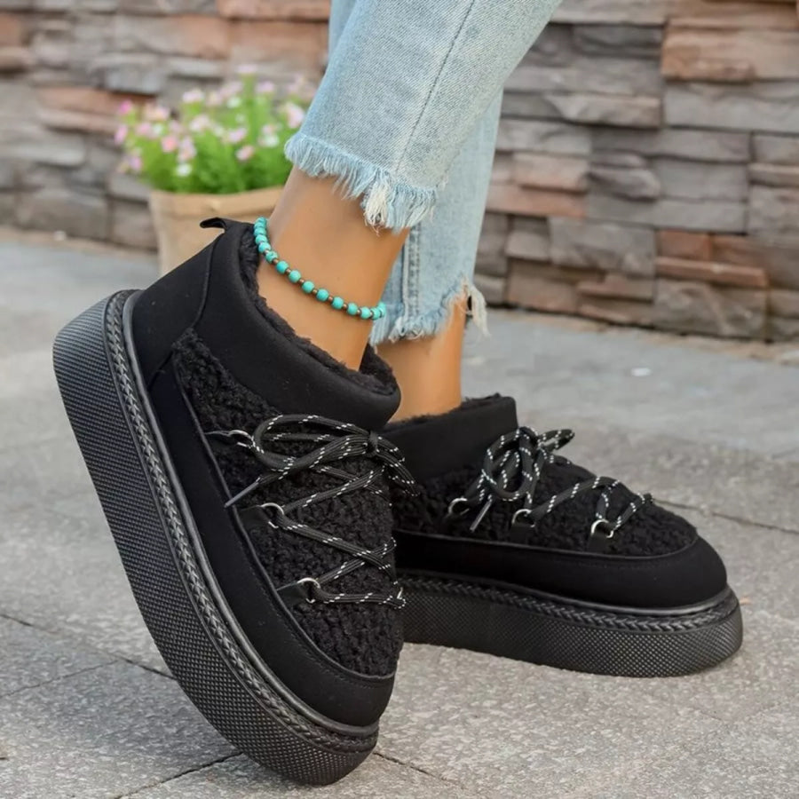 Cozy Plush Lined Lace-Up Platform Winter Boots Apparel and Accessories