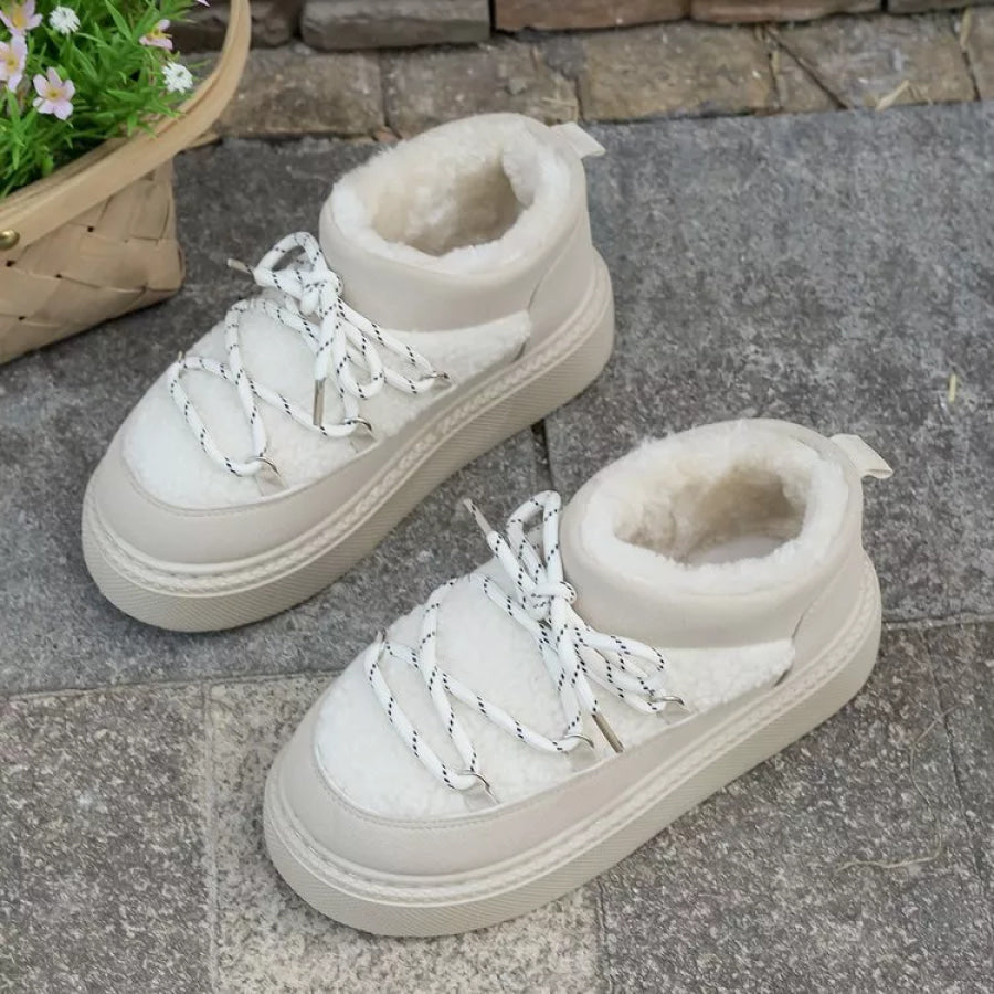 Cozy Plush Lined Lace-Up Platform Winter Boots Apparel and Accessories