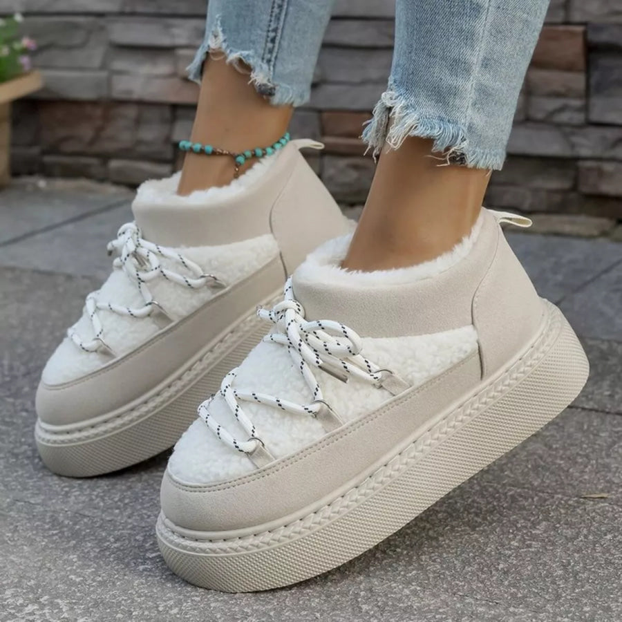 Cozy Plush Lined Lace-Up Platform Winter Boots Apparel and Accessories