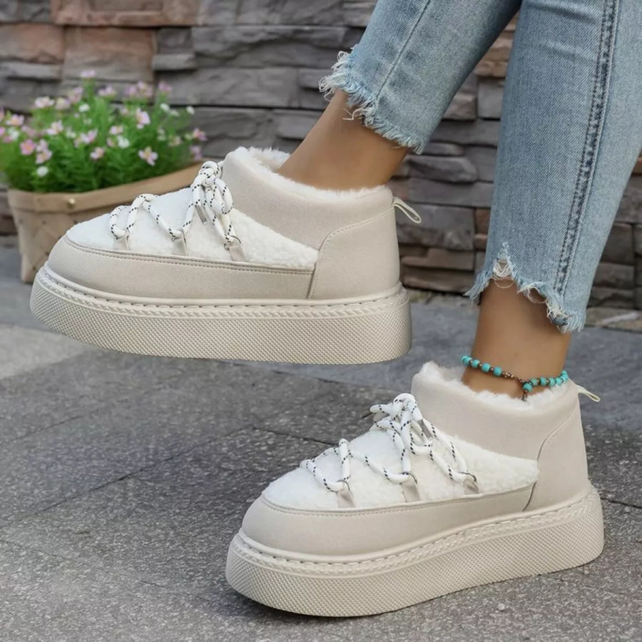 Cozy Plush Lined Lace-Up Platform Winter Boots Apparel and Accessories