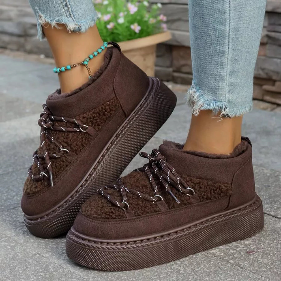 Cozy Plush Lined Lace-Up Platform Winter Boots Apparel and Accessories
