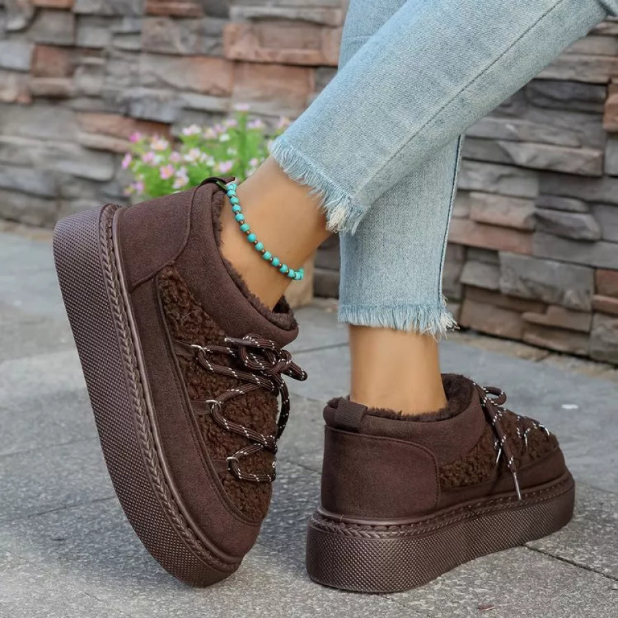 Cozy Plush Lined Lace-Up Platform Winter Boots Apparel and Accessories