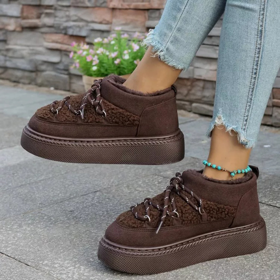 Cozy Plush Lined Lace-Up Platform Winter Boots Apparel and Accessories