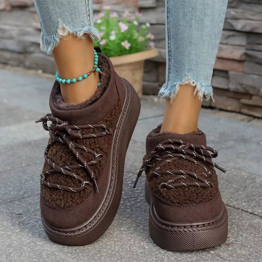 Cozy Plush Lined Lace-Up Platform Winter Boots Apparel and Accessories