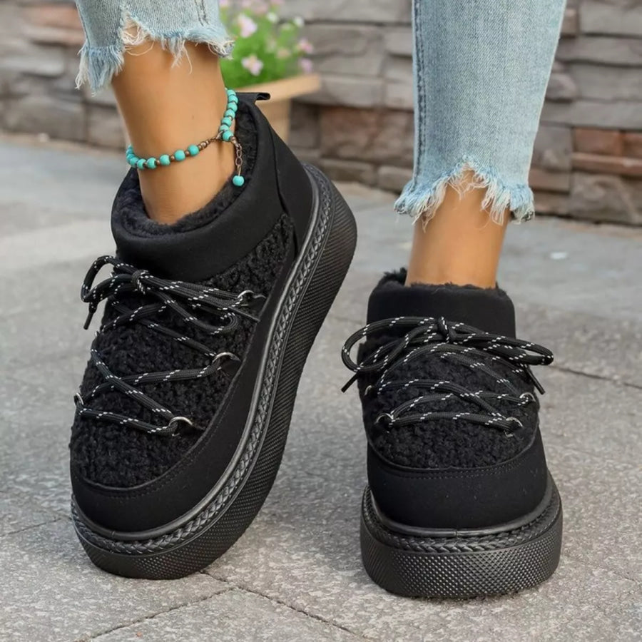 Cozy Plush Lined Lace-Up Platform Winter Boots Black / 36 Apparel and Accessories