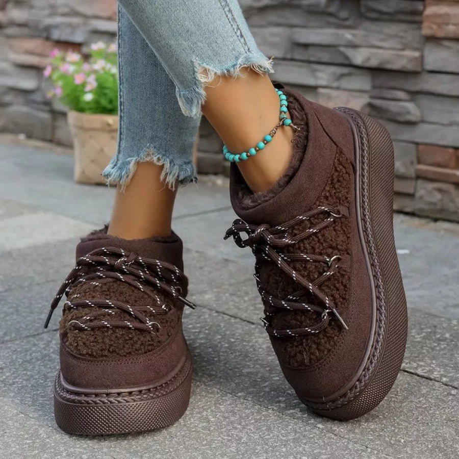 Cozy Plush Lined Lace-Up Platform Winter Boots Chocolate / 36 Apparel and Accessories
