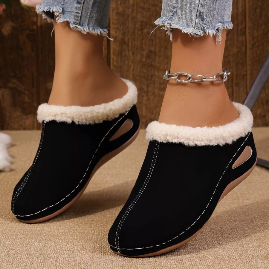 Cozy Plush Lined Wedge Slippers Black / 36 Apparel and Accessories