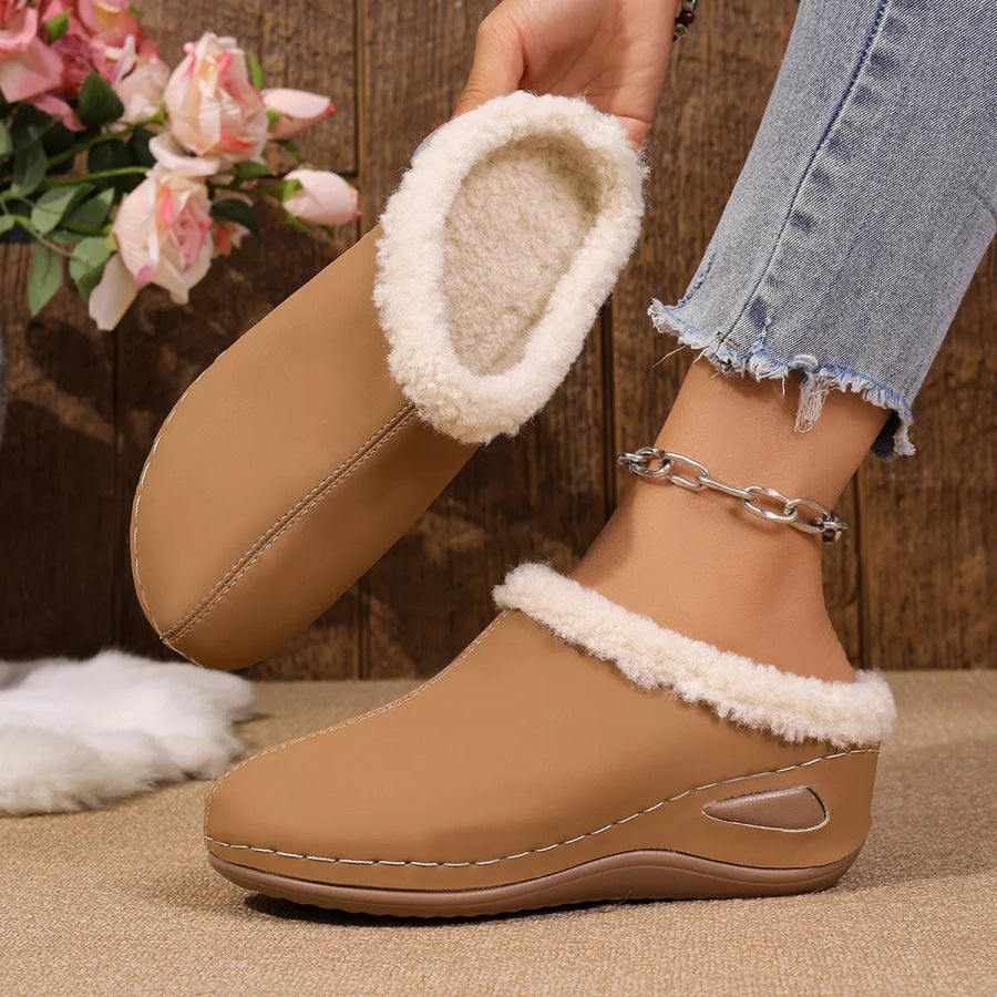 Cozy Plush Lined Wedge Slippers Brown / 36 Apparel and Accessories