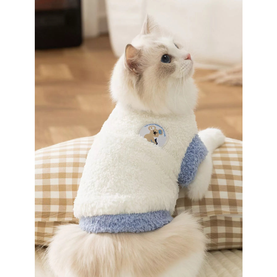 Cozy Plush Pet Sweater with Cute Patch Light Blue / XS Apparel and Accessories