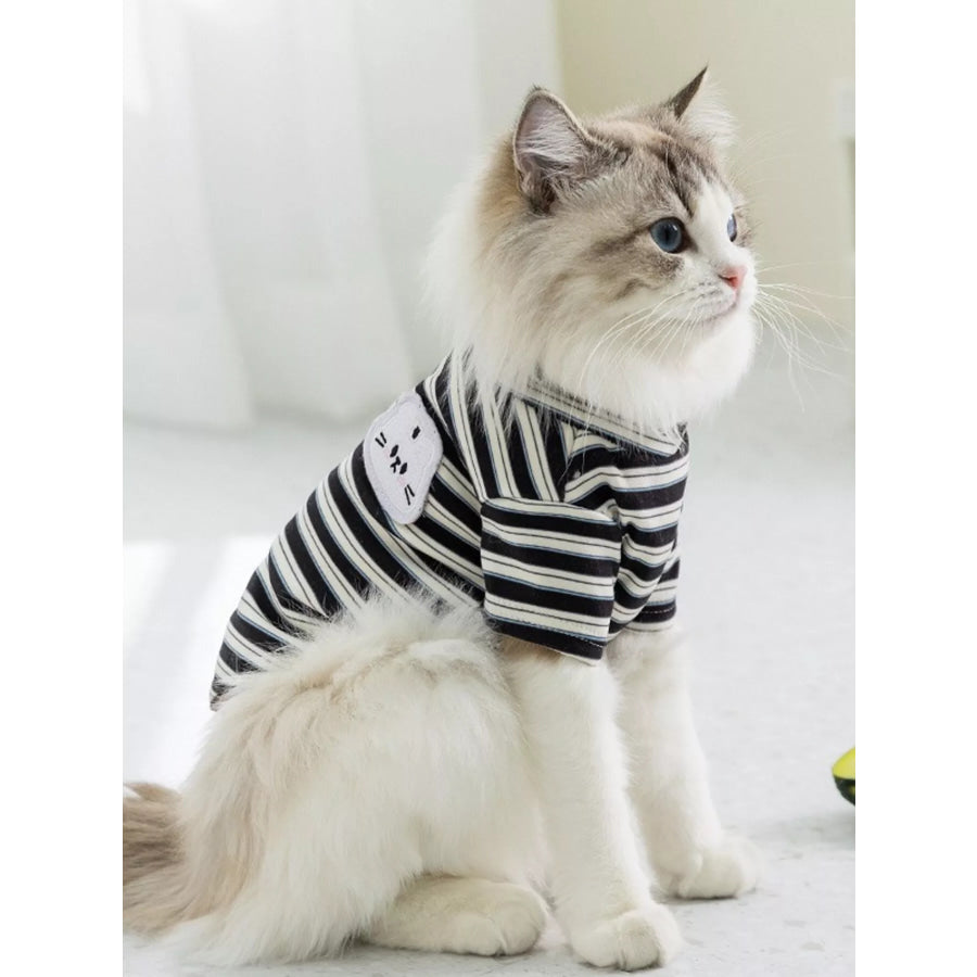 Cozy Plush Pet Sweater with Cute Patch White Striped / XS Apparel and Accessories