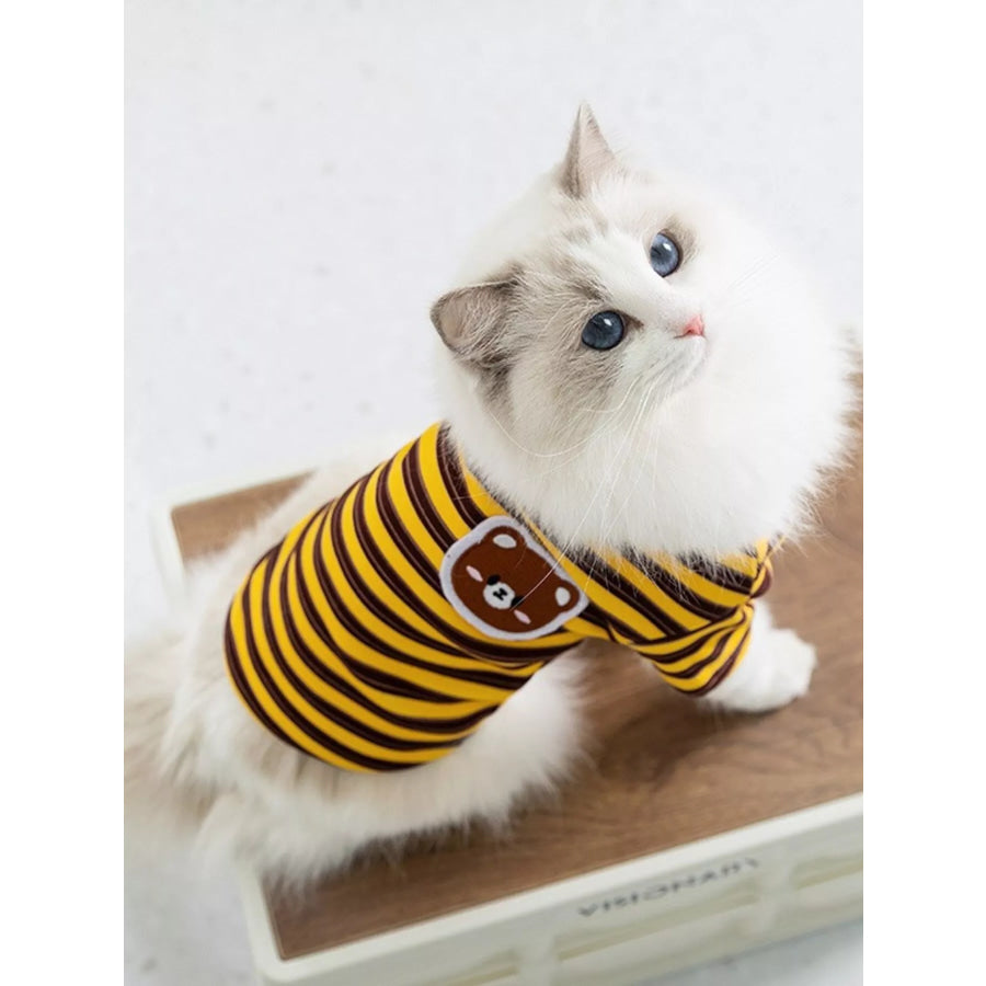 Cozy Plush Pet Sweater with Cute Patch Yellow Striped / XS Apparel and Accessories