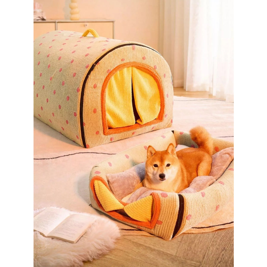 Cozy Polka Dot Pet Bed Cave with Handle Sage / S Apparel and Accessories
